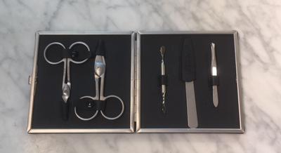 DOVO Solingen Manicure mit Pica und Lanza hochwertiges DOVO Manicure, schwarzes Leder, Rahmenetui